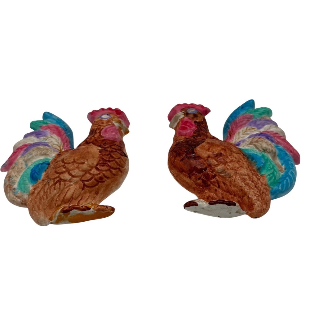 Vintage Ceramic Rooster Wall Hanging Set Colorful Farmhouse Kitchen Decor Kitsch - Picture 7 of 12